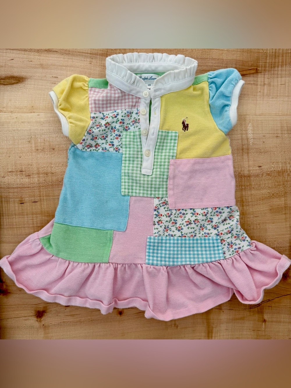 Ralph Lauren Baby Patchwork Polo Dress 12M Pastel ADORABLE classic like new!